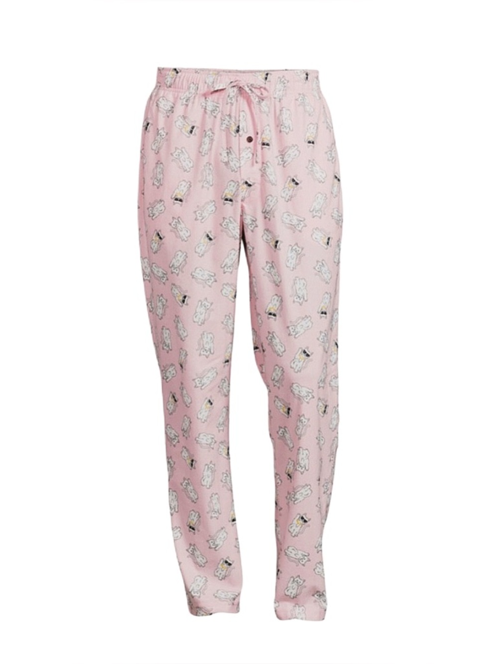 NO BOUNDARIES Men's Lounge Pants with Pockets Pink with White Cats Large